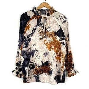 NWT Everleigh Smocked Satin Long Sleeve Blouse
